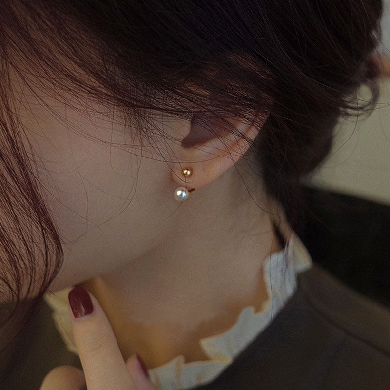 Wholesale Korean Style Back Hanging Pearl Earrings Platinum Plated - Fashion Accessory for Boutique Resale and Party
