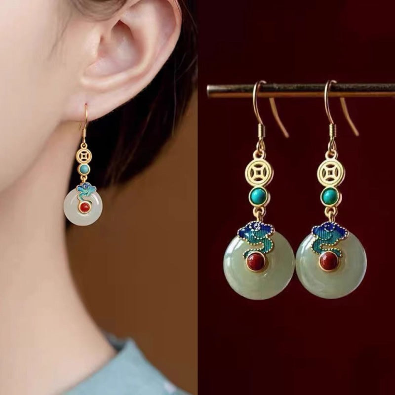 Wholesale Retro Chinese Style Xiangyun Ping An Buckle Earrings,  Trendy Fashion Accessory for Party Wear