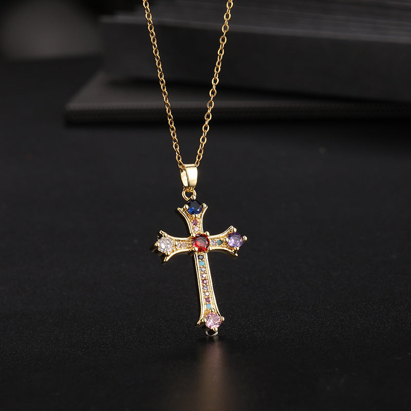 Wholesale Hip Hop Cross Pendant Necklace Micropaved Copper Design Casual Unisex Chain Chic Fashion Accessory Gift