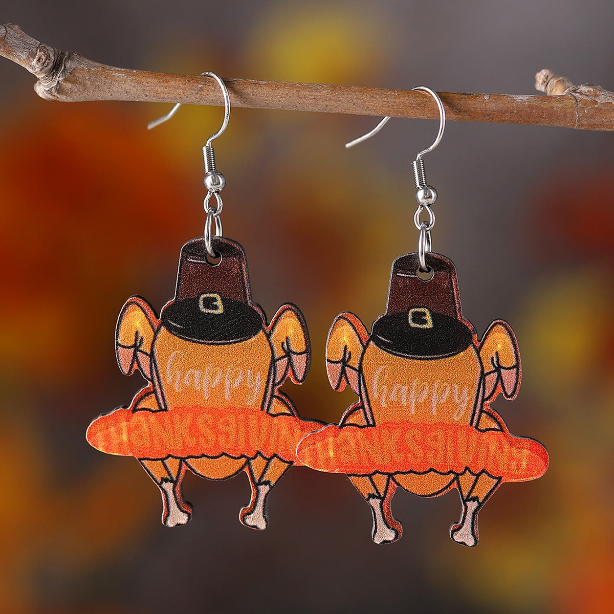 Wholesale Thanksgiving Day Pumpkin Pie Turkey Pendant Wood Earrings ACC-ES-ChuLian032