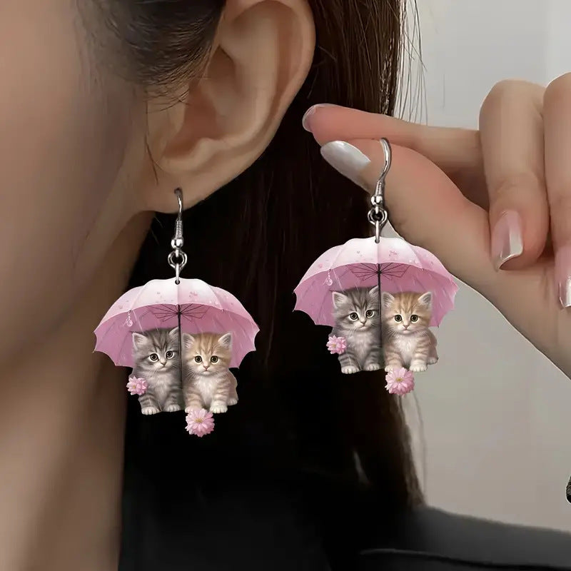 Wholesale Cute Umbrella Cat Acrylic Earrings