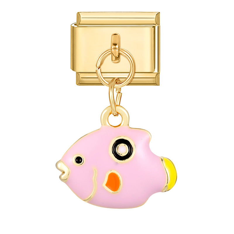 Wholesale 9mm Italian Charm Starter Bracelets DIY Fish and Fruit Pendant Stainless Steel Composable Bracelet