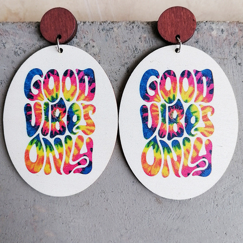 Wholesale 2 Pairs/pack Optimistic Inspirational Text Rainbow Nurse Wooden Earrings ACC-ES-HY018