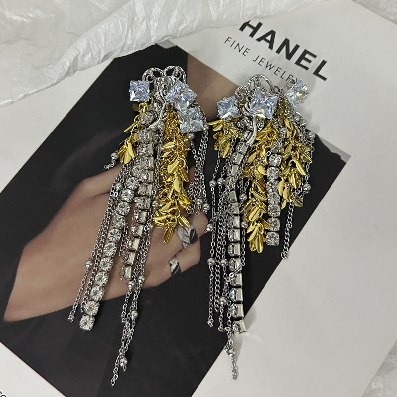 Wholesale exaggerated personality flash Diamond zircon wheat tassel earrings