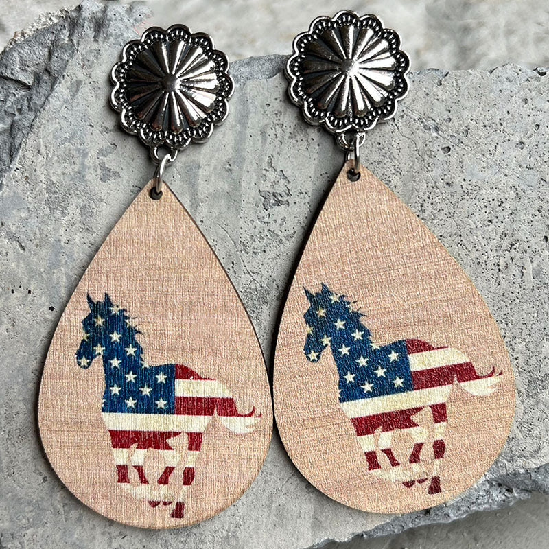 Wholesale 2 Pairs/Pack American Independence Day Western Style Cowboy Boots Cow Head Sunflower Wood Earrings ACC-ES-HY103