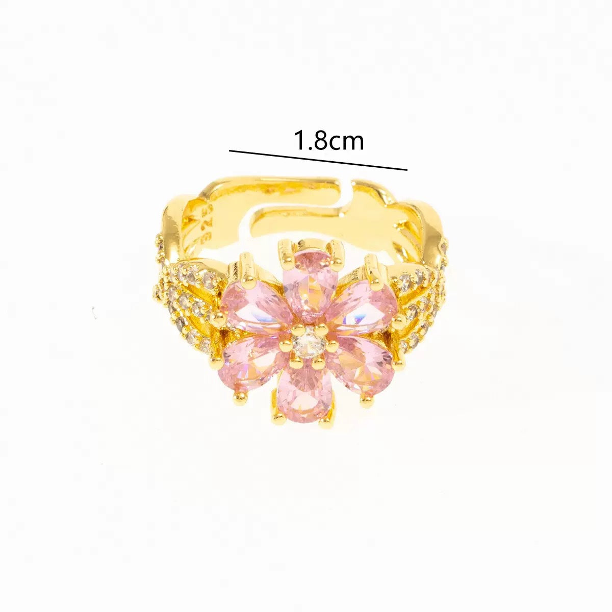 Wholesale Flower Zircon Ring Gold Plated Copper Open Ring Women Chic Fashion Accessory Gift Boutique Resale