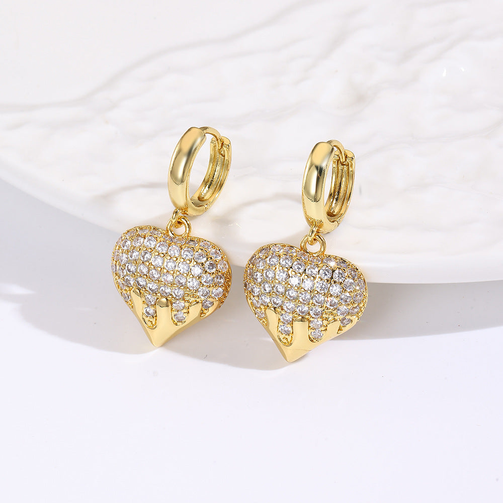 Wholesale Heart  Copper-Plated 18K Inlaid with Zircon Exaggerated  Earrings