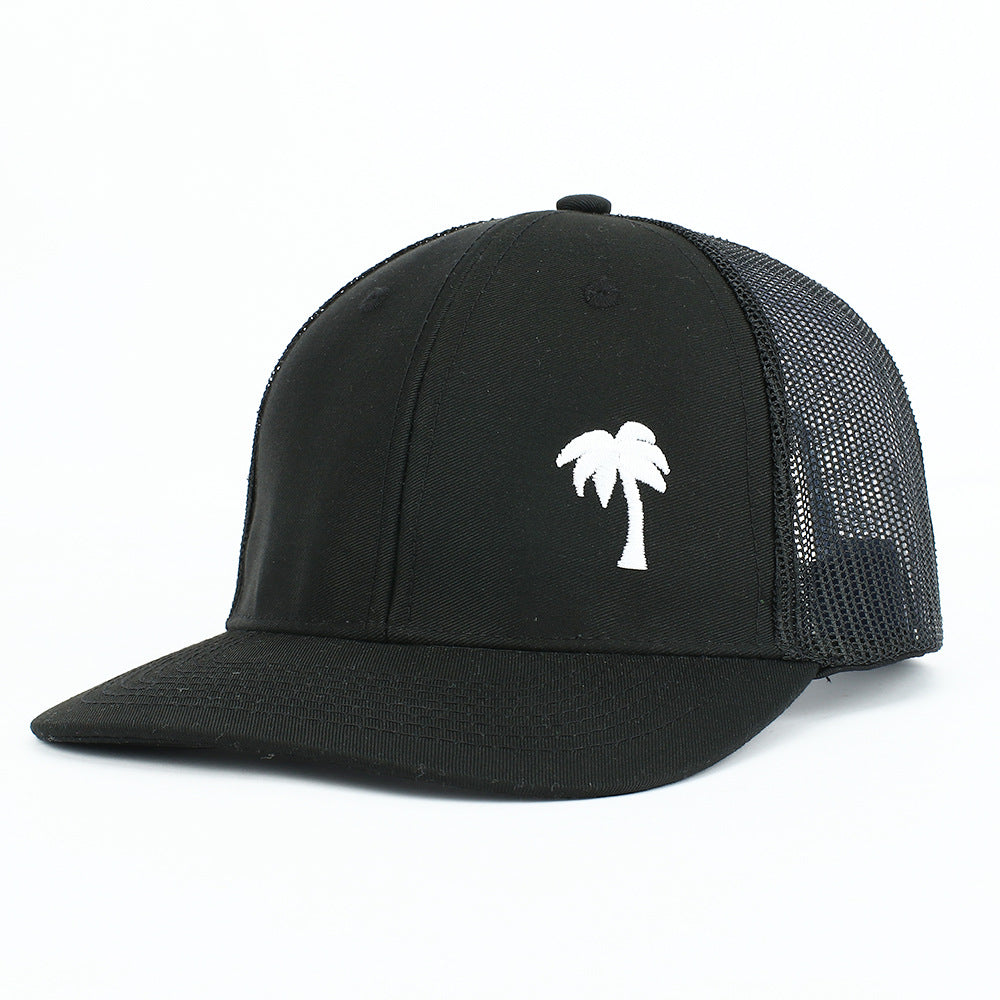 Wholesale Embroidered Coconut Flat Brim Hat Cotton Baseball Cap Hip Hop Mesh Cap ACC-HT-RongZhao017