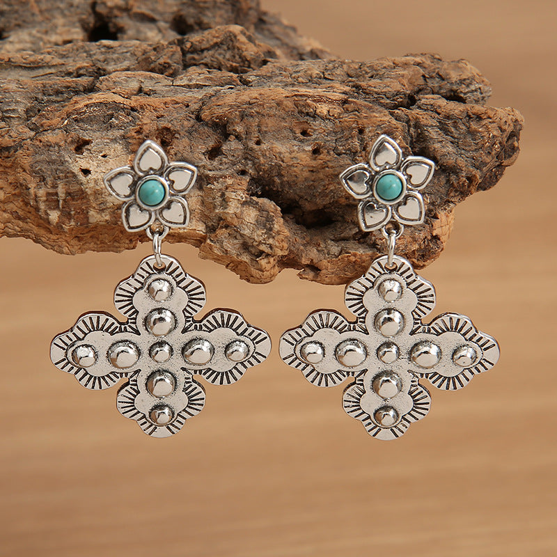 Wholesale Retro Turquoise Cross Earrings Fashion Accessory for Boutique Resale