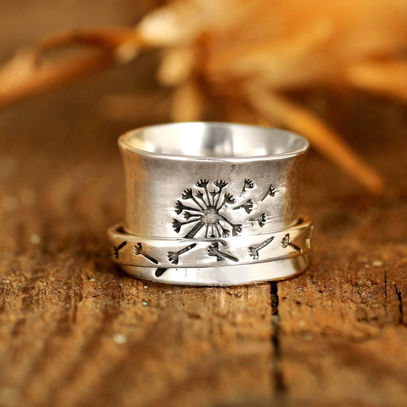 Wholesale Vintage engraving Dandelion Ring