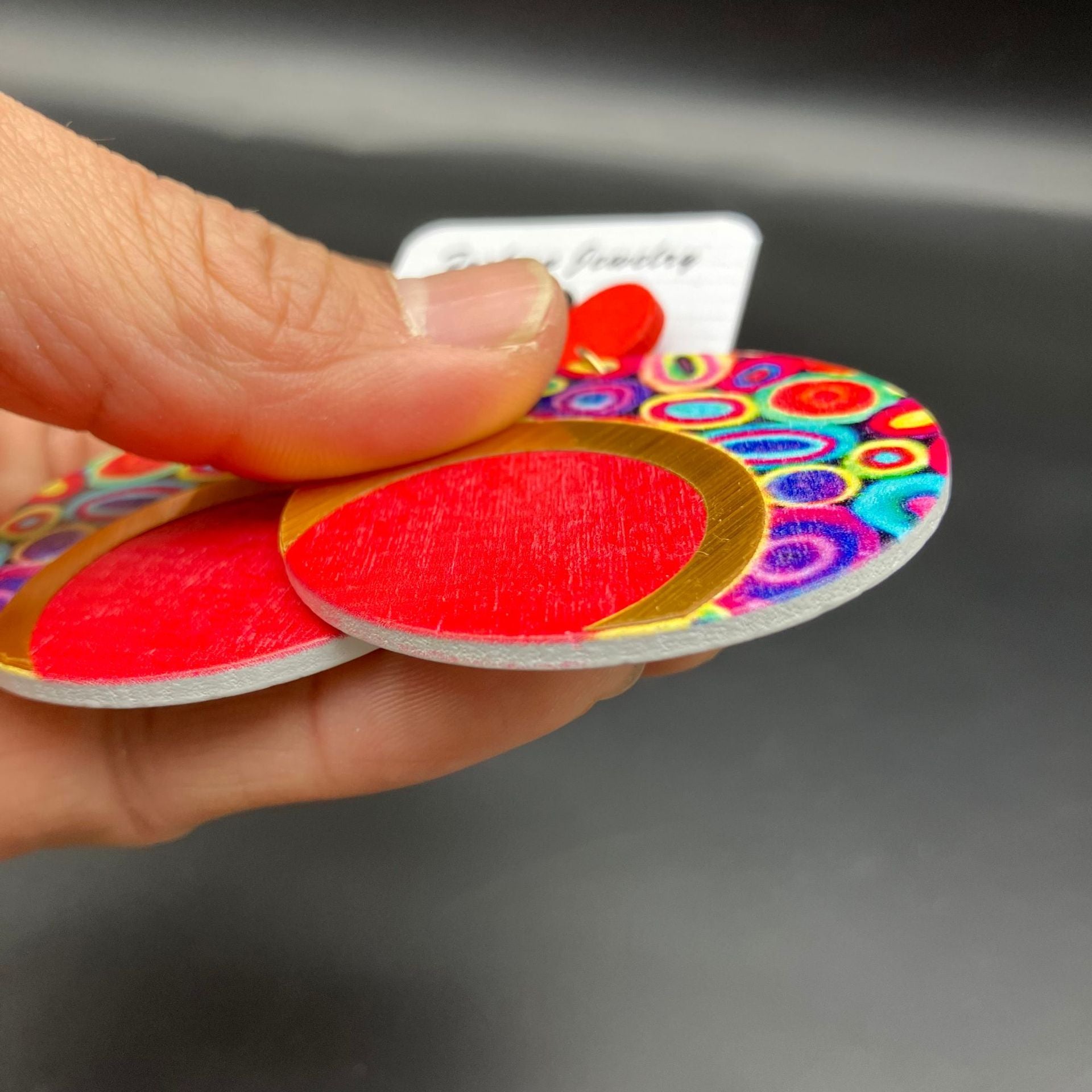 Wholesale Wooden Printed Round Colorful Large Earrings ACC-ES-FX016