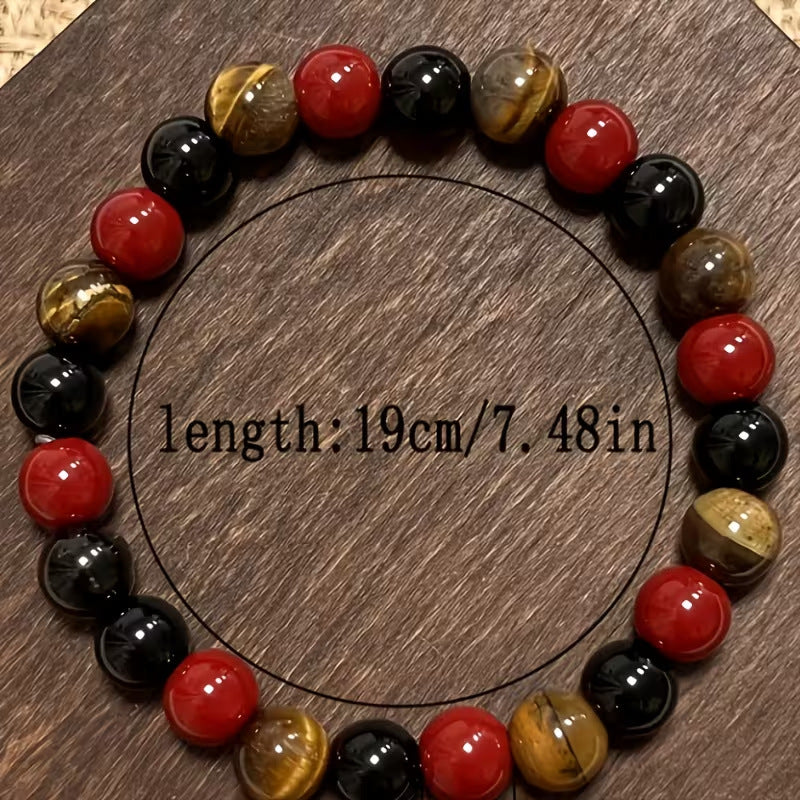 Wholesale Men S Beaded Bracelet With Tiger Eye Obsidian And Red Agate Colors Fashion Jewelry Accessory For Gifts