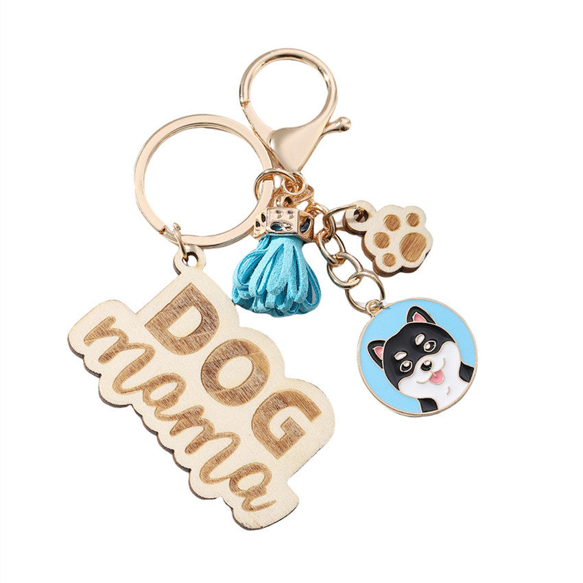 Wholesale English Letter Mother's Day Tassel Wood Keychain ACC-KC-RongR061
