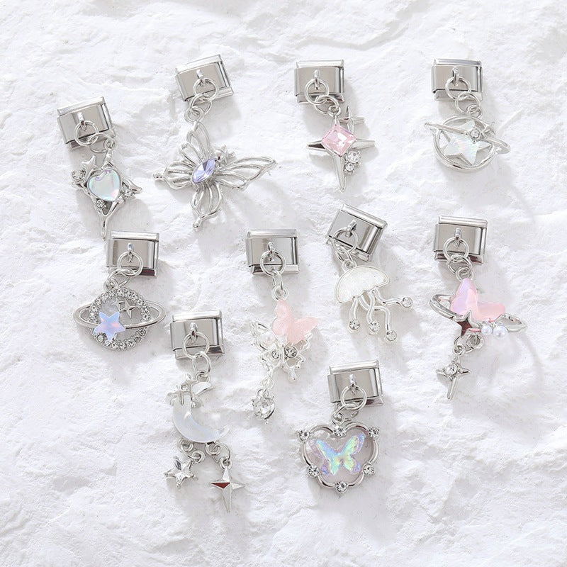 Wholesale Charms module handmade colored diamond pendant personalized butterfly moon DIY module bracelet