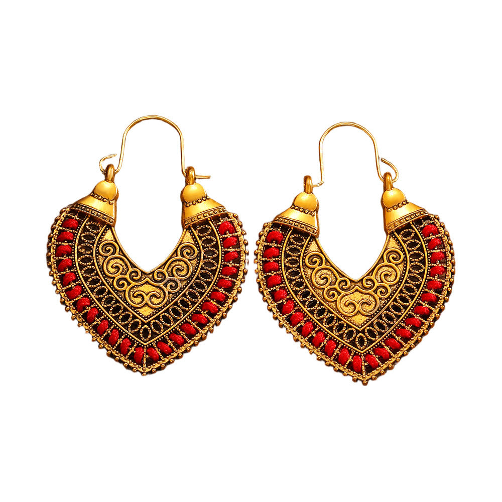 Wholesale Retro Bohemian Ethnic Hollow Out Heart Bronze Alloy Earrings Fashion Jewelry Accessory Gift Boutique Resale
