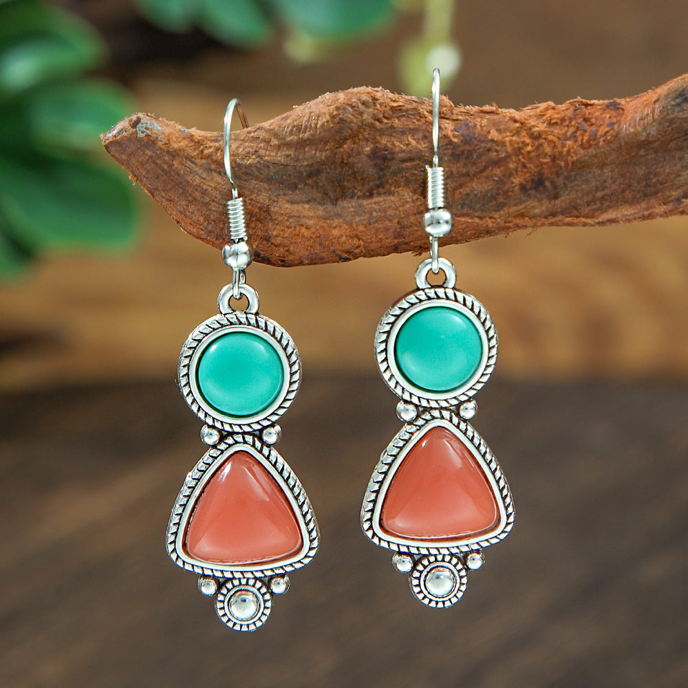 Wholesale Retro Bohemian Turquoise Alloy Earrings Party Wear Fashion Accessory