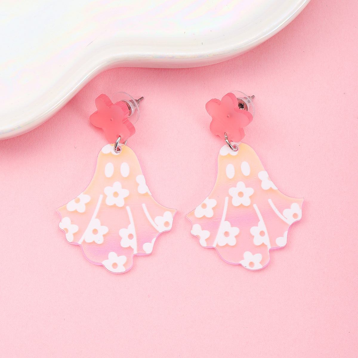 Wholesale Flower Ghost Earrings Cute Halloween Acrylic Earrings