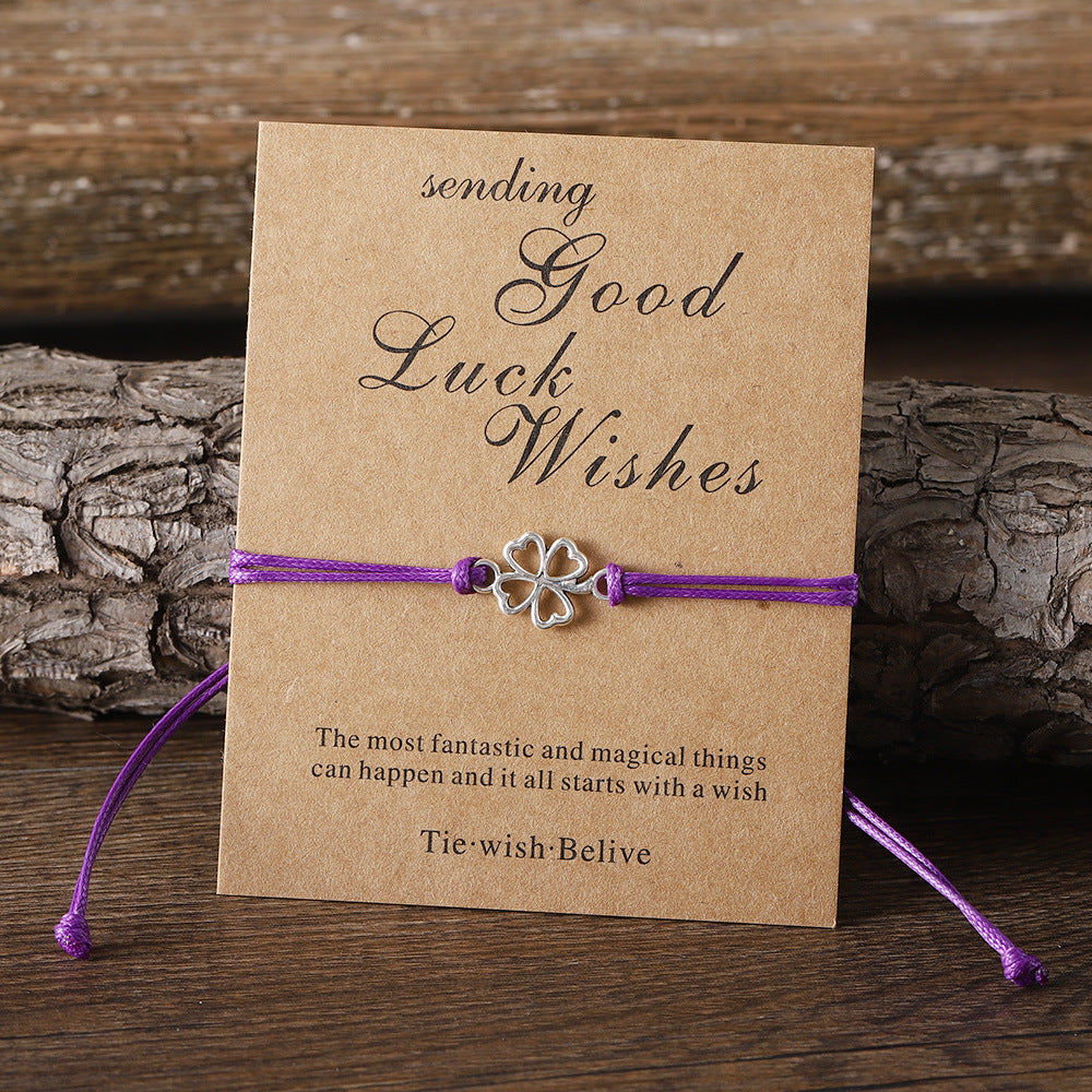 Wholesale Lucky Four Leaf Clover Card Braided Color Rope Adjustable Bracelet ACC-BT-zhiyu003