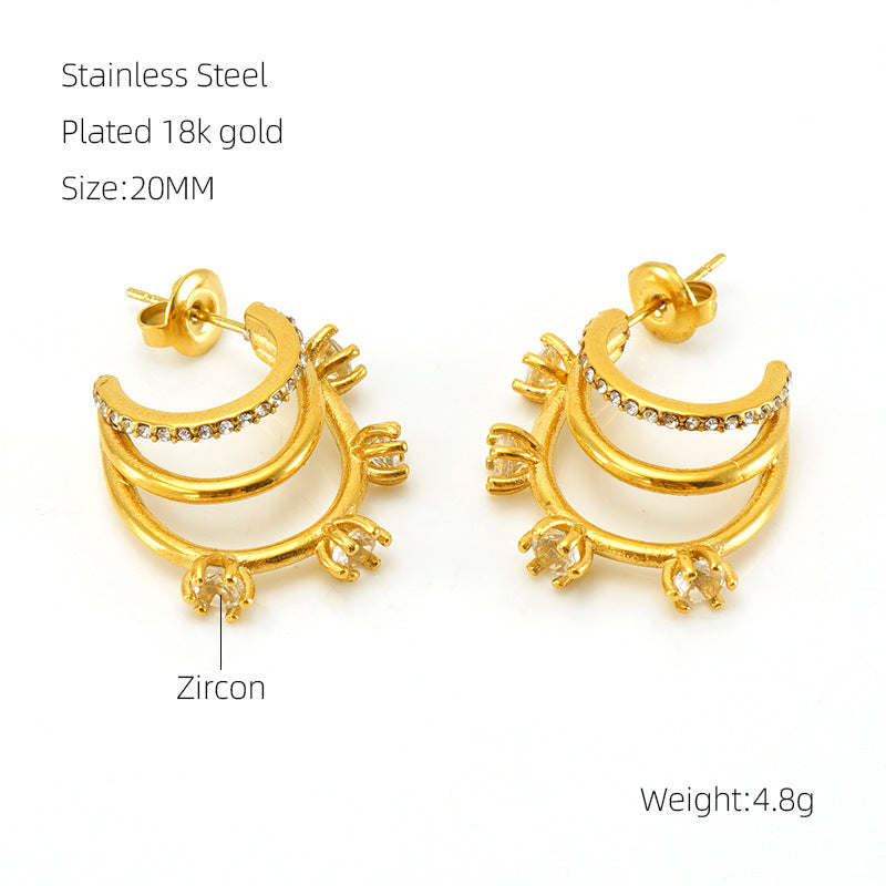 Wholesale  creative temperament inlaid zircon stainless steel non-fading earrings