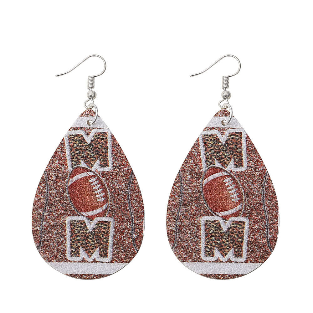 Wholesale Super Rugby Tassel Leopard Letters MOM Double-Sided PU Leather Earrings ACC-ES-ChuLian090