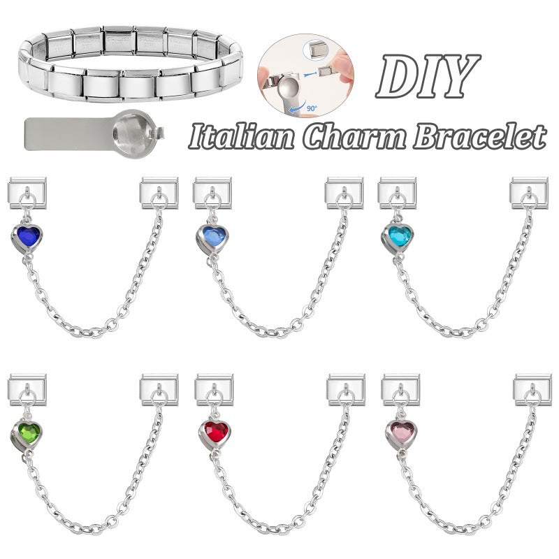 Wholesale Hearts and Love Italian Charms DIY square double-pendant Creative Stainless Steel Composable Bracelet