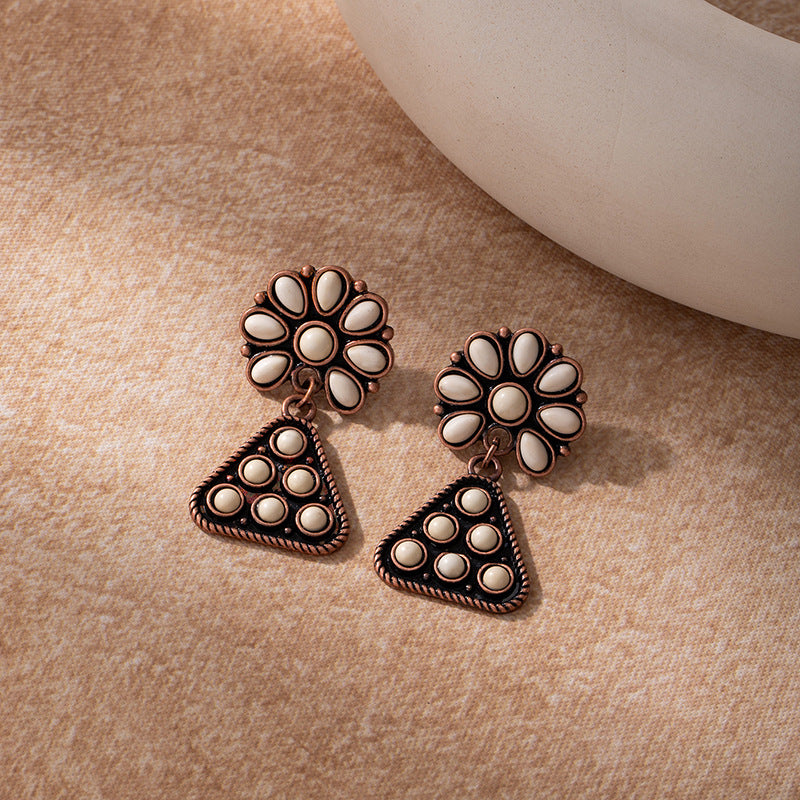 Wholesale Bohemian-Style Turquoise Flower Earrings for Women — Colorful Triangular Dangles