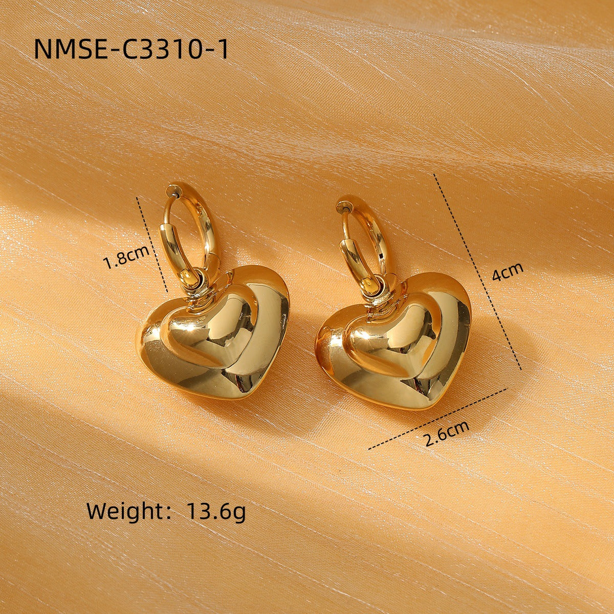 Wholesale Heart-Shaped Stainless Steell with 18K Gold Plating Earring
