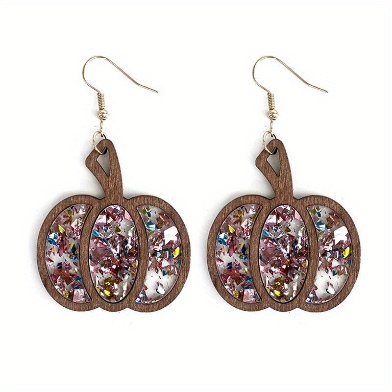Wholesale  Pumpkin Wood Earrings Retro Leaf Design Jewelry Accessory Fall Gift