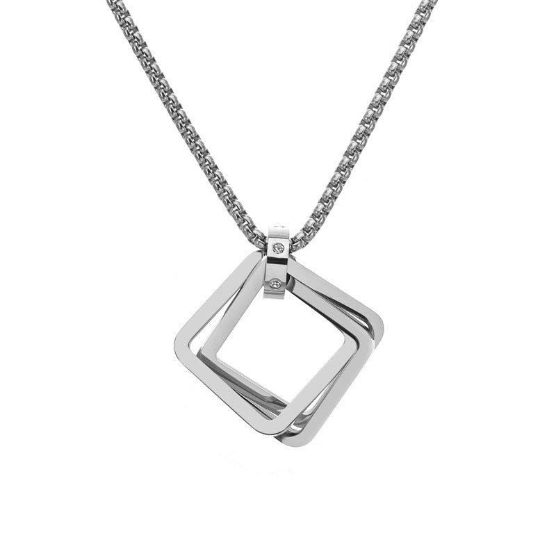 Wholesale hip hop geometric square couple three ring titanium steel Necklace