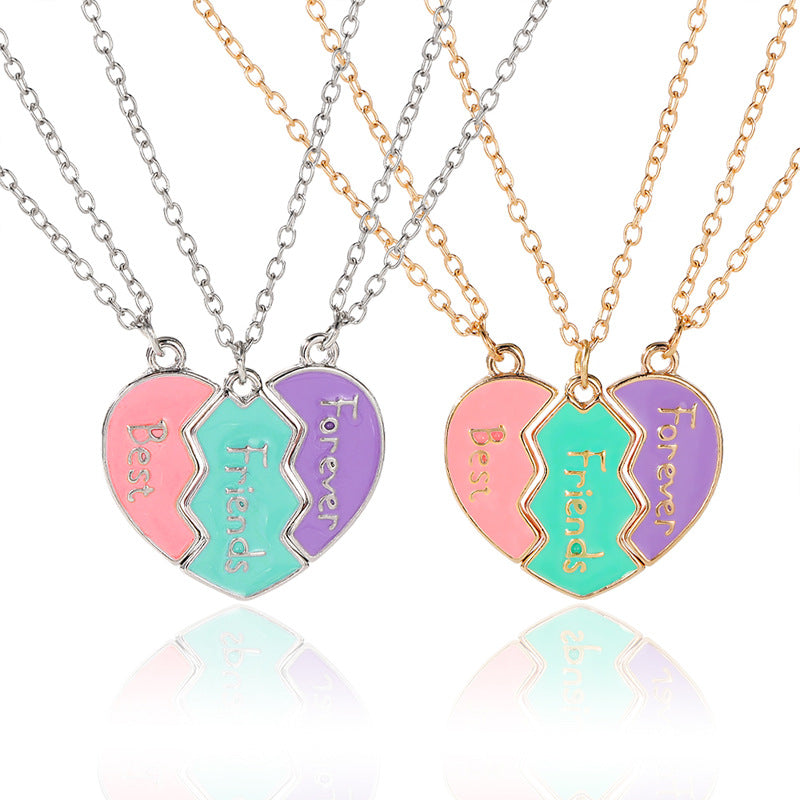 Wholesale  fashion personality best friends love stitching  pendant set chain necklace
