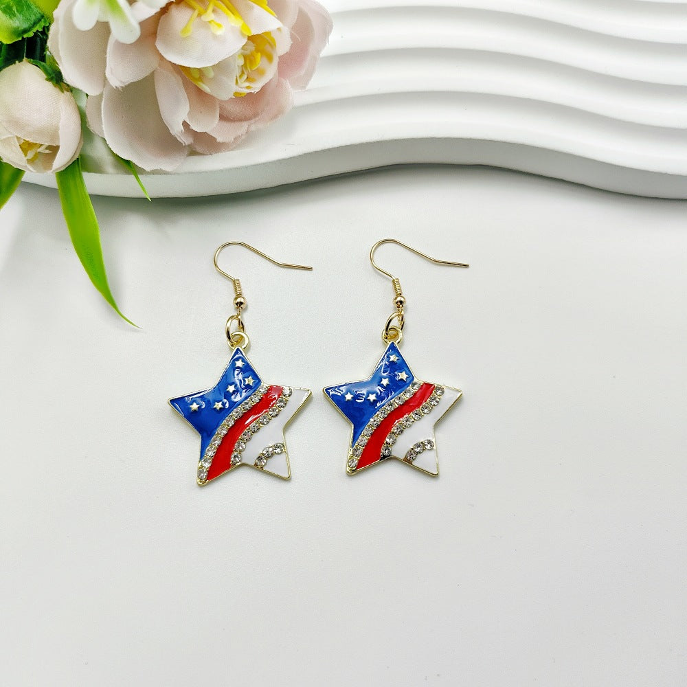 Wholesale American Independence Day USA Love Wings Zinc Alloy Earrings ACC-ES-Qiyu003