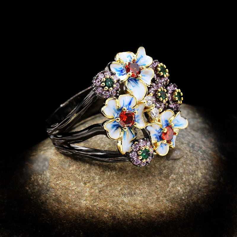 Wholesale  fashion color zircon ring flower ring