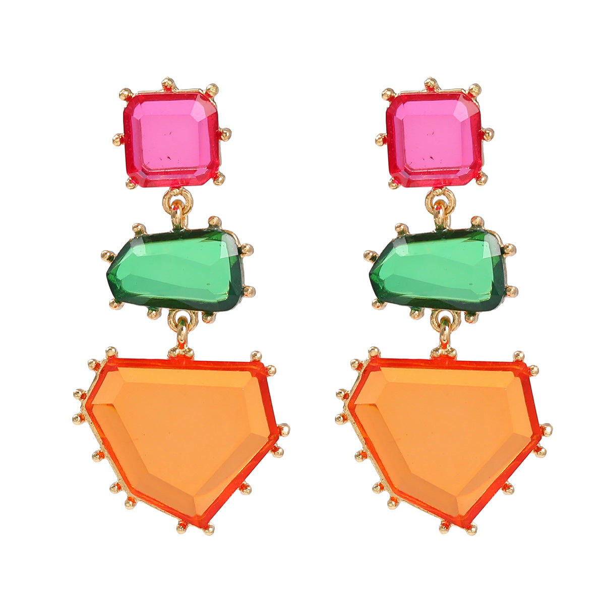 Wholesale Bohemian Jewelry Colored Diamond Earrings with Exaggerated Geometric Shapes and Color Blocking Earrings ACC-ES-JL004