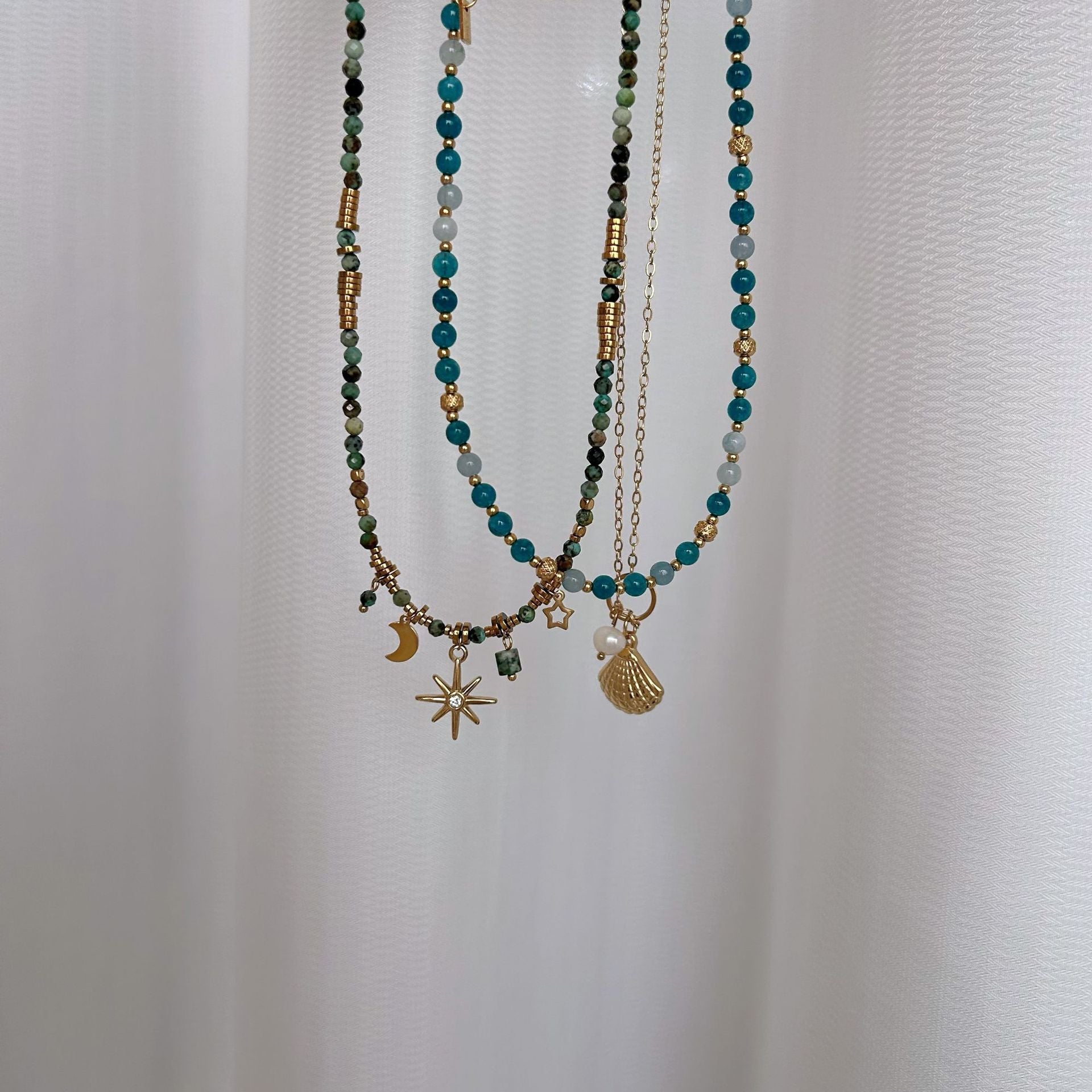 Wholesale  natural stone necklace shell mans star pendant stainless steel shell necklace