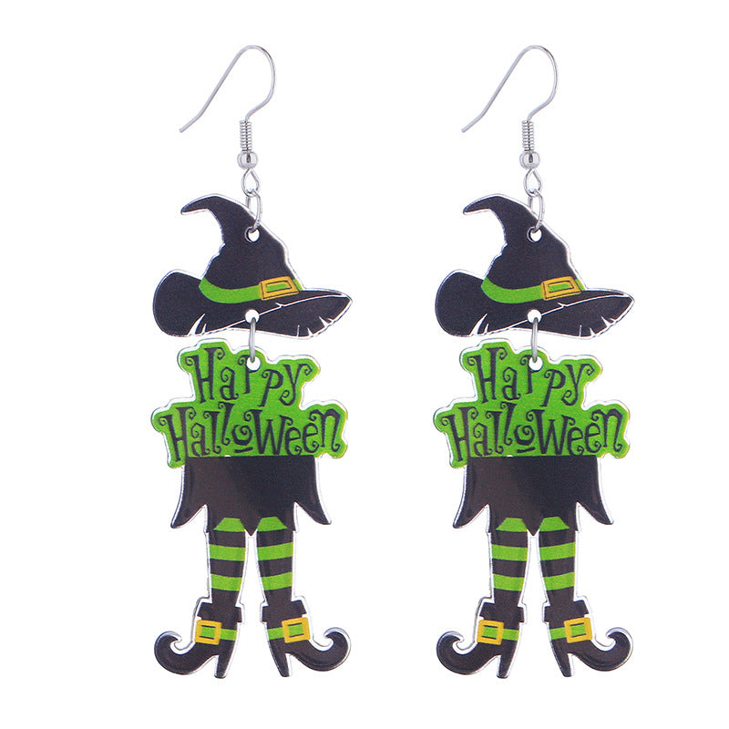 Wholesale  Earrings Acrylic Double-Sided Long-Legged Witch Pumpkin  Earrings