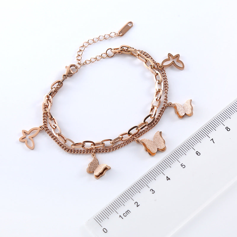 Wholesale stainless steel double-layer hollow butterfly bracelet