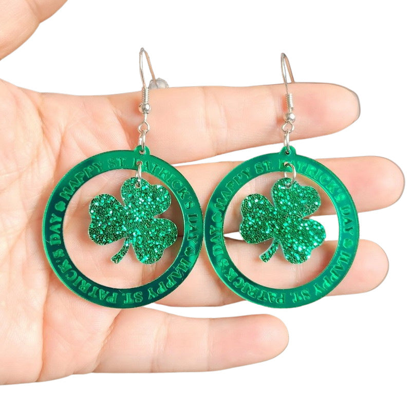 Wholesale Irish St. Patrick's Day Acrylic Green Shamrock Earrings ACC-ES-XueP045