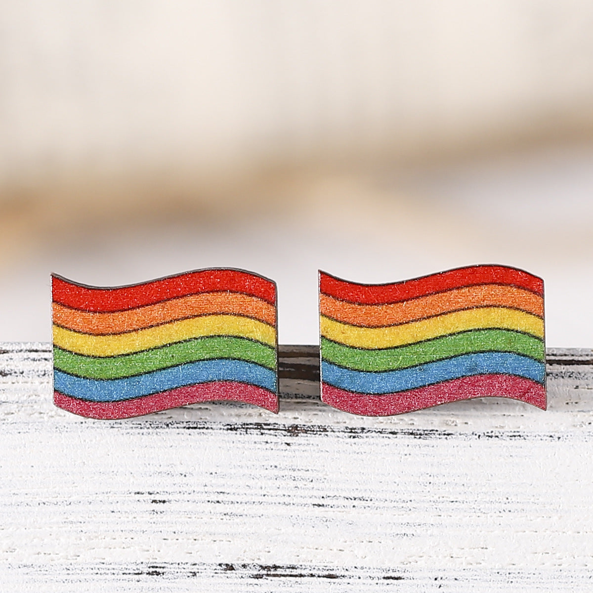 Wholesale Rainbow Heart Star Flag Wood Earrings ACC-ES-ChuLian050