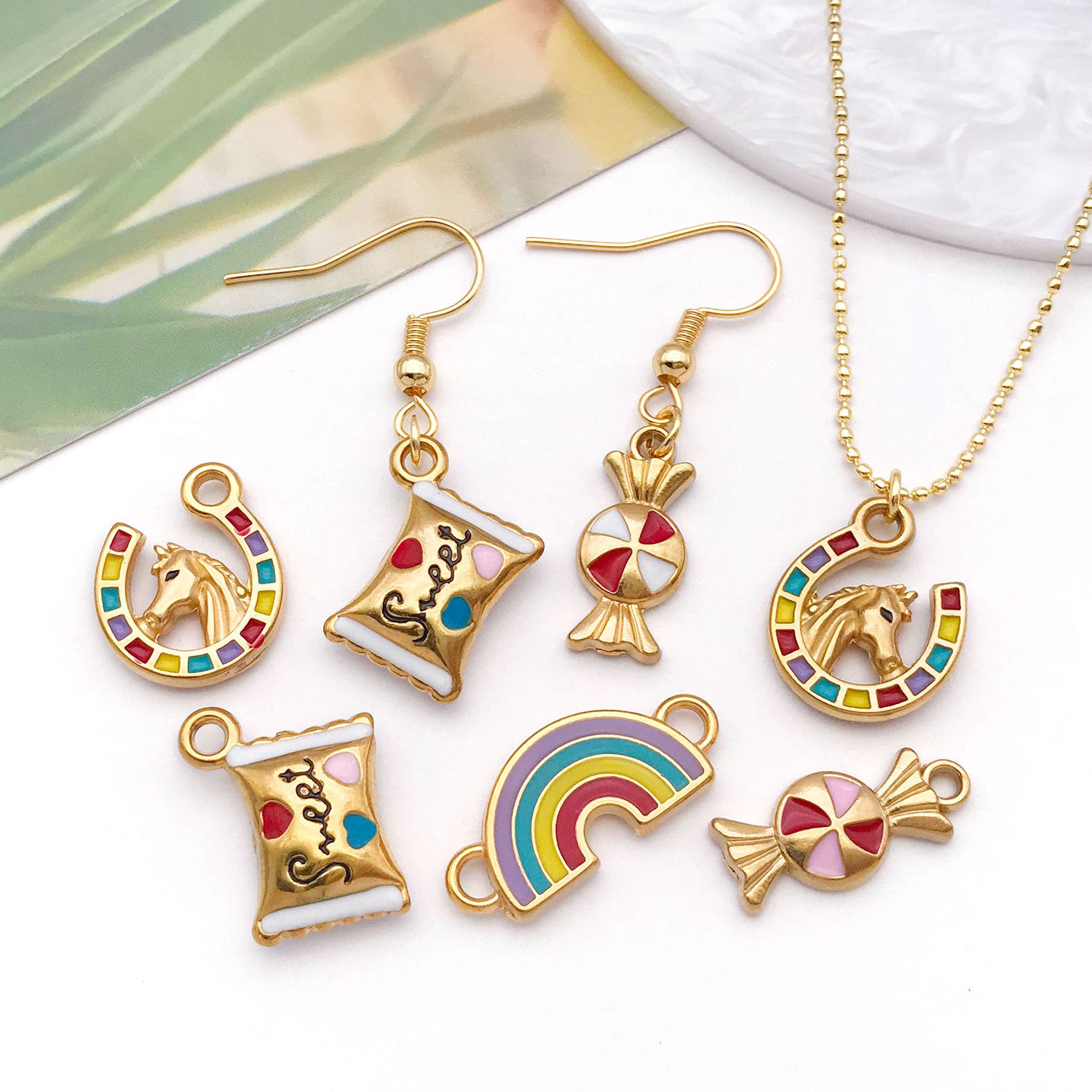 Wholesale Stainless steel enamel butterfly knot candy Western cowboy horse head  Charms