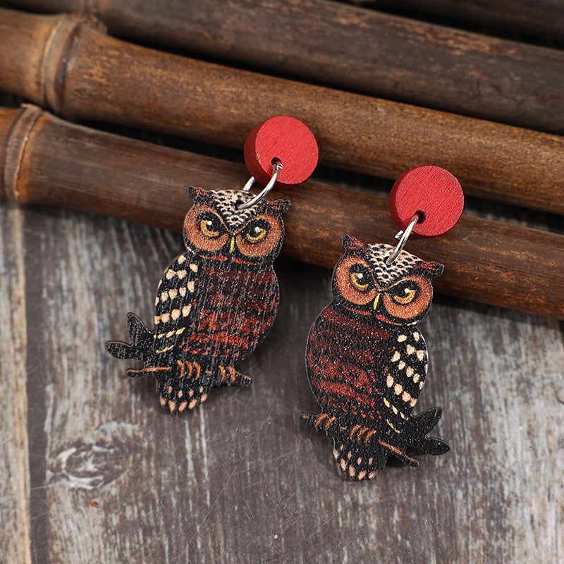Wholesale Retro Owl Fashion Wooden Earrings