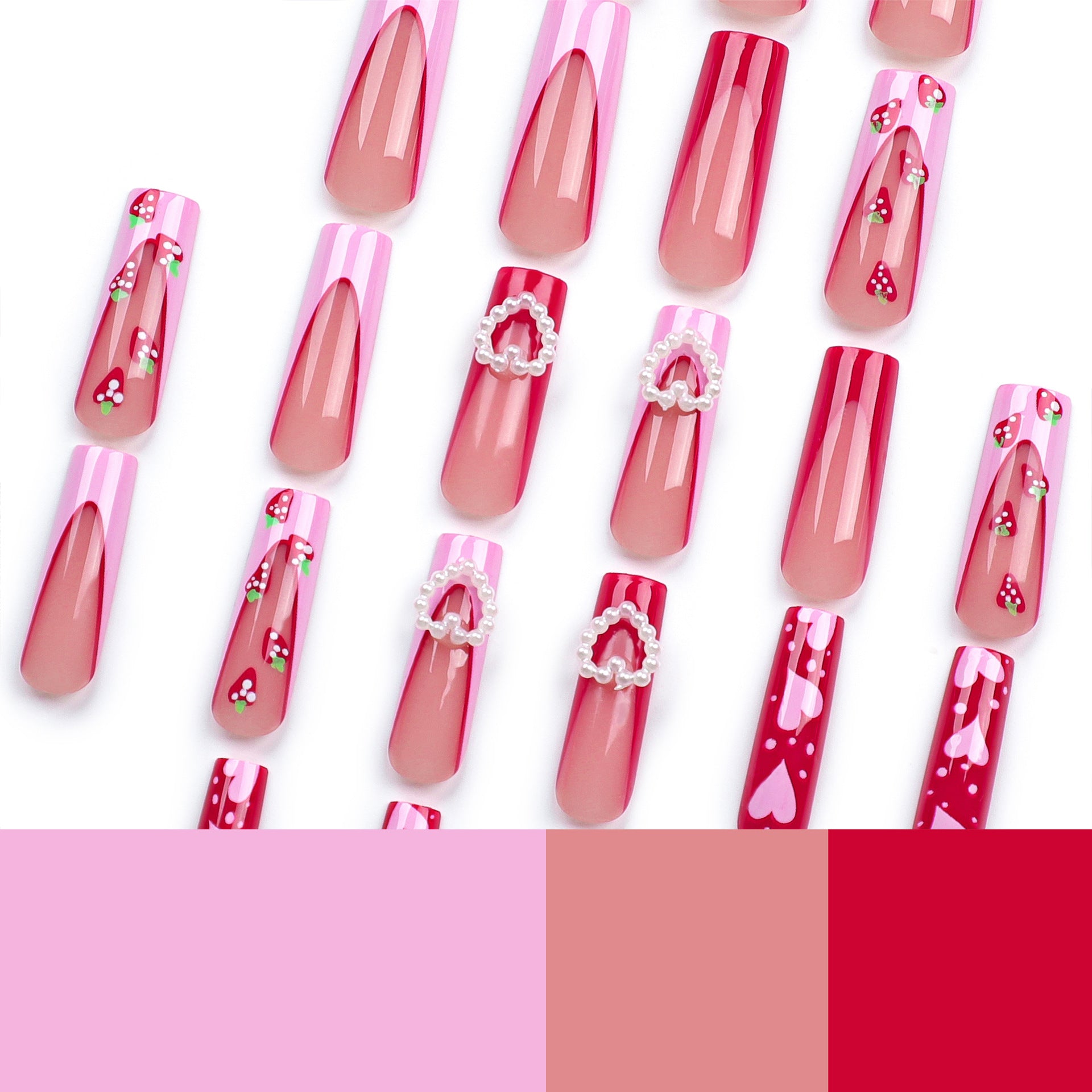 Wholesale 24 Pieces/box Valentine's Day Love Pearl Press-on Nails Kits  ACC-NS-LeFan017