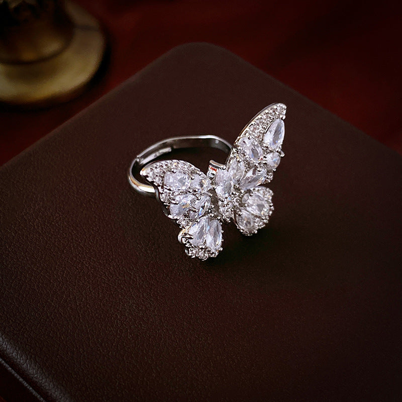 Wholesale  Zircon Butterfly Open Ring Fashion Light Luxury Rings