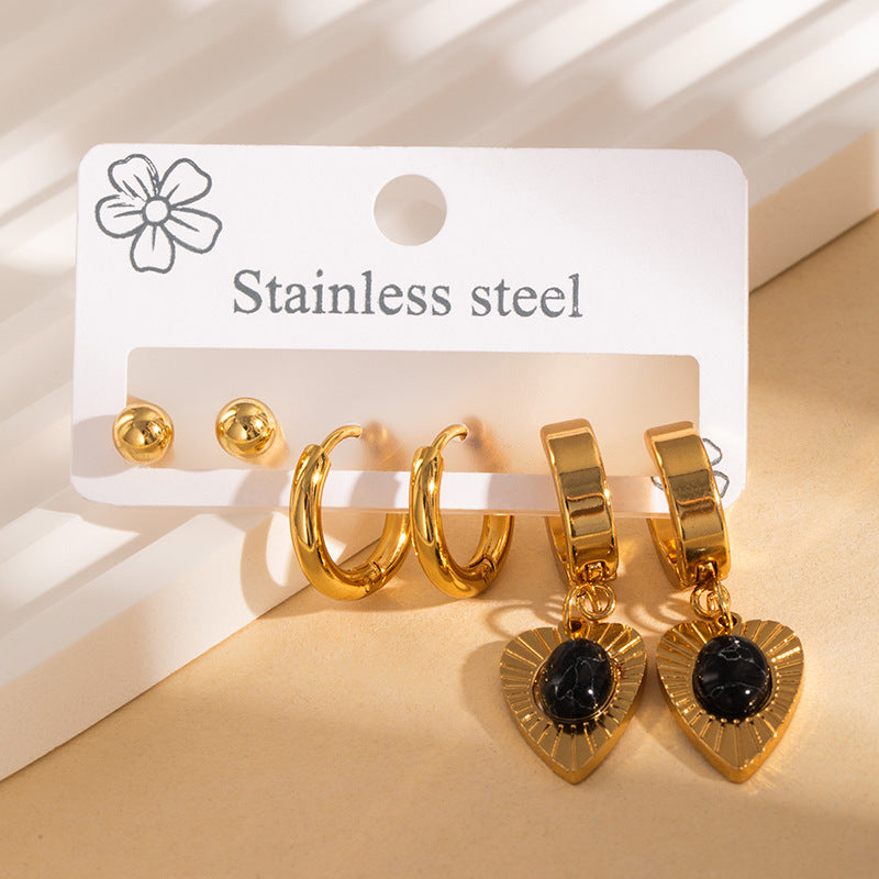 Wholesale Vintage Stainless Steel Earrings with Turquoise Rhinestones Fashion Accessory