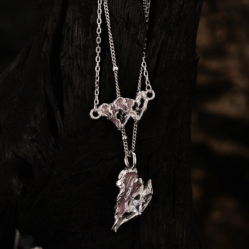 Wholesale Sakura Pink Love Heart S925 Sterling Silver Textured Epoxy Necklaces ACC-NE-YWE004