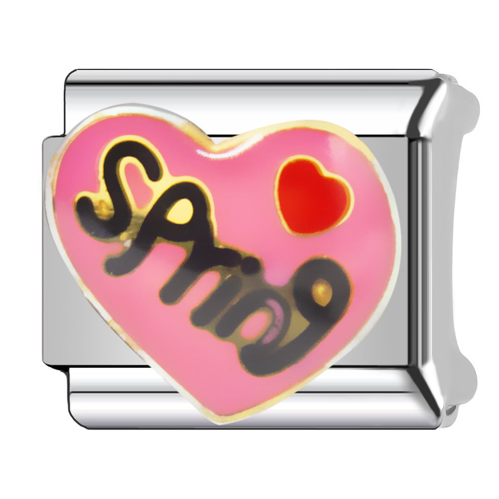 Wholesale Heart-Shaped Italian Module Bracelet Stainless Steel Dripping Oil Fashion Jewelry Accessory Gift