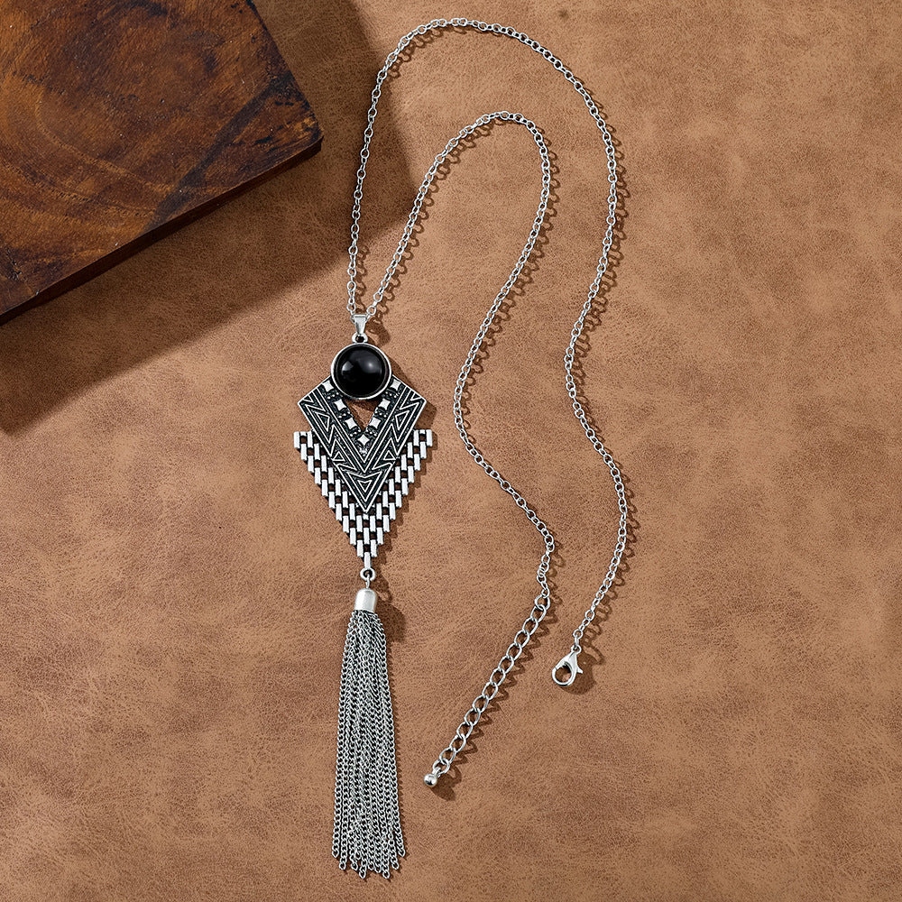 Wholesale European and American Foreign Trade Multi-Color Turquoise Fashionable Tassel Geometric Necklace Retro Ethnic Style Versatile Daily Accessories