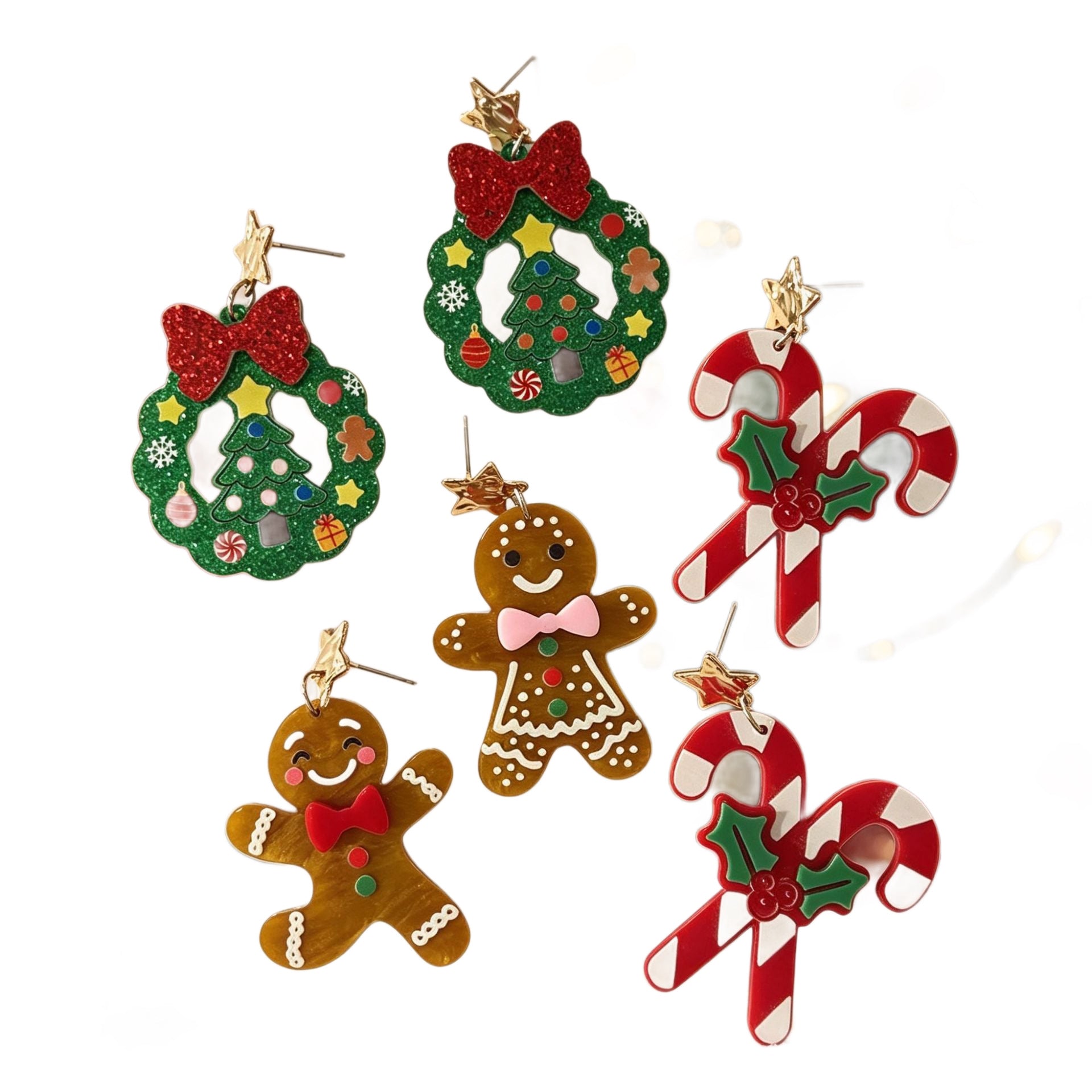 Wholesale Christmas Gingerbread Man Candy Cane Wreath Acrylic Drop Earrings For Women Fashion Party Jewelry Accessory Gift