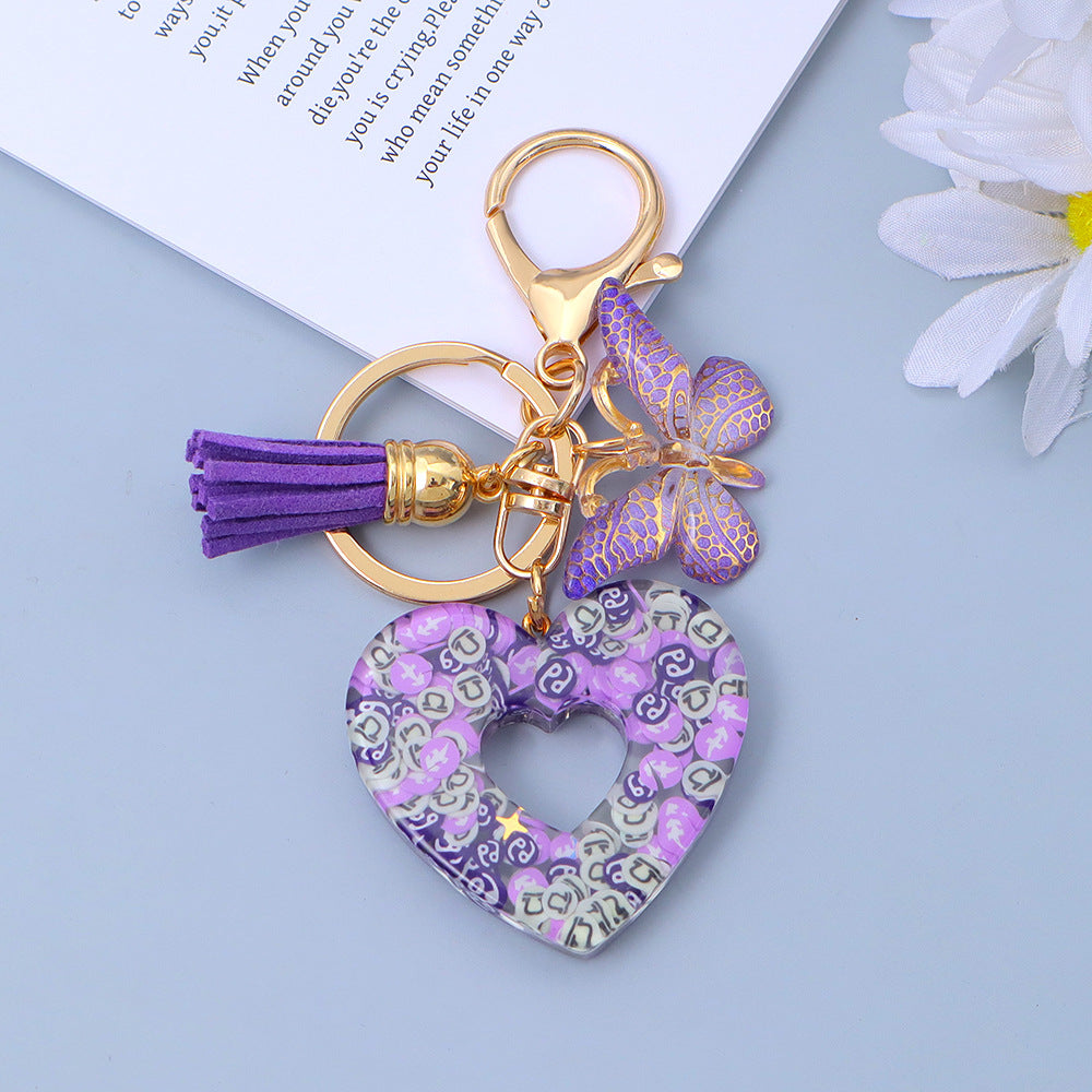Wholesale Chic Heart Resin Keychain with Tassel - Boutique Bag Accessory Gift