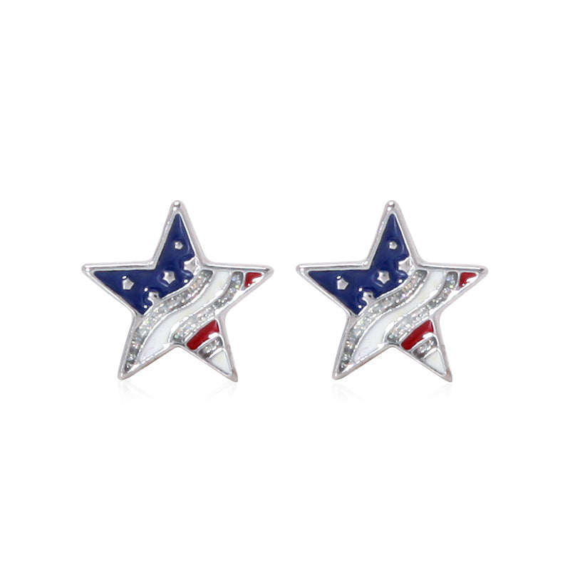 Wholesale  Independence Day earrings  personality red white blue diamond flag USA five-pointed star earrings