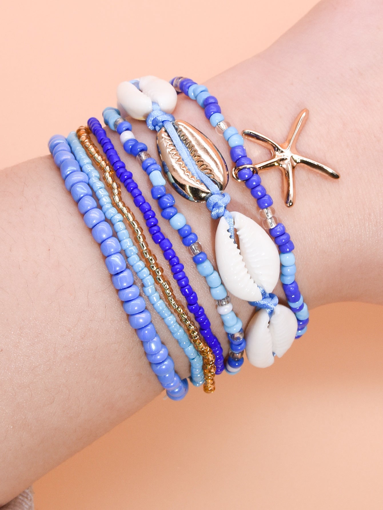 Wholesale Bohemian Beach Style Bracelet Set Summer Dopamine Starfish Rice Beads Shell Bracelet Six-piece Set ACC-BT-Yeb003